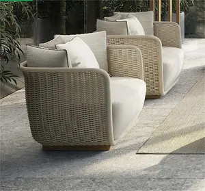 Hilton Hotel produsen furnitur luar ruangan Set dengan meja Pit api Sofa rotan Modern tahan air Set bagian Sofa