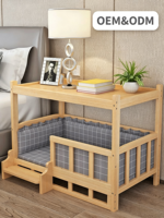 Nichoir pour chien en bois massif moderne, lit pour chat rectangulaire respirant à double niveau, meubles pour animaux de compagnie avec coussin lavable