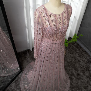 Rosa o-collo a maniche lunghe abiti da <span class=keywords><strong>sera</strong></span> serena collina LA71696 <span class=keywords><strong>madre</strong></span> della sposa abiti da festa con perline per le donne - Product Image 3