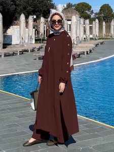 Neues Elegantes Nahost-Mode Casual Knopf-Lose-Robe-Kleid-und-Hosen-Set für Damen, Herbst Vintage Langarm Zweiteiler - Product Image 2