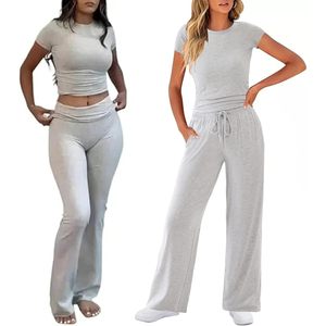 Conjunto de dos piezas para salón 2025 XS/XS, Top corto de manga corta a juego, trajes Y2K, chándal, pijama para mujer por encima de la rodilla - Product Image 4
