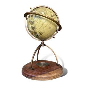 Globe terrestre de 4,5 pouces sur base en laiton/bois/verre avec boussole, décoration artistique élégante, ornement de bureau nautique - Product Image 1
