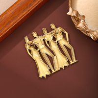 Broche XR vintage en métal, matériaux écologiques, bijoux pour femmes, plaqué or, motif personnes dansant