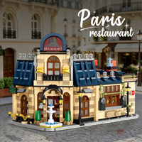 Ensemble de 2000 blocs de construction modulaires Restaurant Parisien, Modèle d'architecture de vue sur rue, Scène de rue à collectionner Tyos