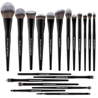 Daily Queen & Mor-phe 19 pièces Pinceaux de maquillage en poils gris nano avec manche noir brillant, qualité supérieure et sensation luxueuse, logo personnalisé