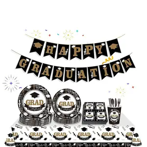 118 Stk. schwarz & weiß Absolventenplatten und Windel Banner Girlande Dekoration Glückwunsch Grad Mittlere Schule Hochschule Party