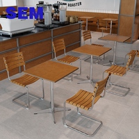 Ensemble de table à manger carrée en bois minimaliste moderne SEM avec 2 chaises pour café en plein air, boutique, hôtel, restaurant, meubles de table et de chaises