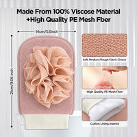 Sarung Tangan Eksfoliasi Lapis Ganda dengan Spons Mandi Terpasang, Handuk Penggosok Tubuh untuk Aksesoris Mandi OEM