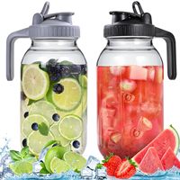 Pichet en verre étanche de 64 oz avec bec verseur large, couvercle et paille, pour boissons, lait maternel et aliments, avec supports de rangement