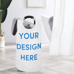 Print On Demand Round Laundry Basket Storage Bucket Foldable Laundry Basket Bag