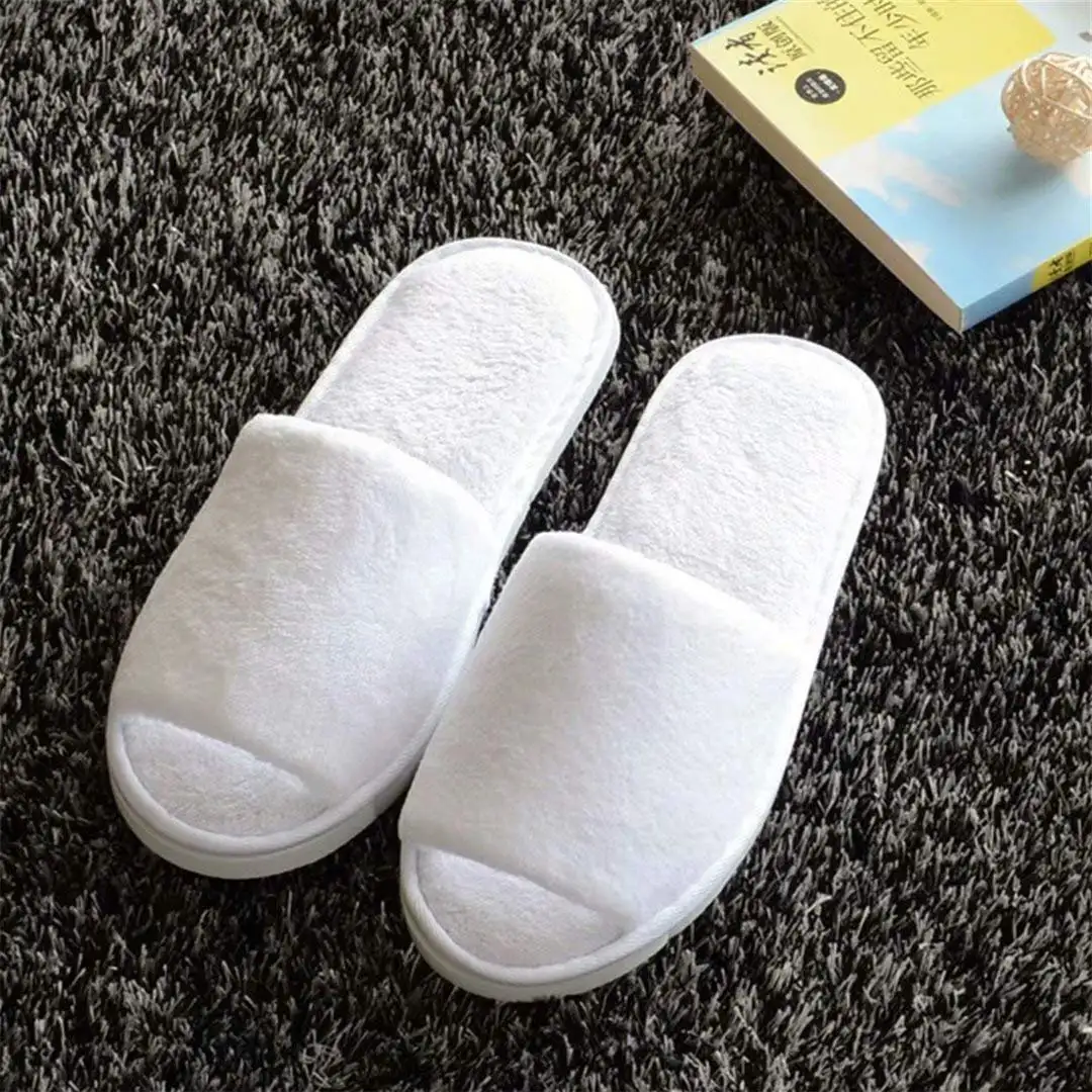 Custom Hotel Amenities Simple Design Home Luxury Cotton Velour Open Close Toe Disposable Spa Hotel Slippers with Logo