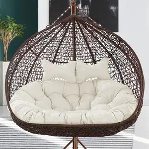 Indoor Outdoor Furniture Swing Egg Chair Modern Garden Metal Frame Hanging Swing Cushion Chair 2 Seater Patio Chairs With Stand