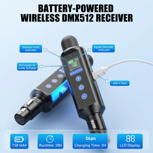 Professional 2.4G Wireless DMX512 Transmitter Receiver Kit Battery Powered 500m Range Stage Light <strong>Controller</strong> System for <strong>DJ</strong> Disco - Product Image 2