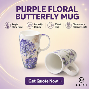 <span class=keywords><strong>Mug</strong></span> à café en céramique avec motif floral papillon violet, 500 ml, grande capacité, logo personnalisé, cadeaux d'entreprise, compatible lave-vaisselle et micro-ondes - Product Image 2
