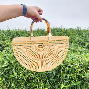 Bolsa de bambú con arco con asa acrílica, bolso bohemio de madera para playa de verano, cestas de lavandería plegables, decoraciones de boda para mujer - Product Image 2