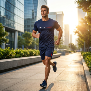 Ensemble décontracté 2 pièces tricoté respirant pour homme – T-shirt à manches courtes et short – Couleur unie tendance – Personnalisable - Product Image 3