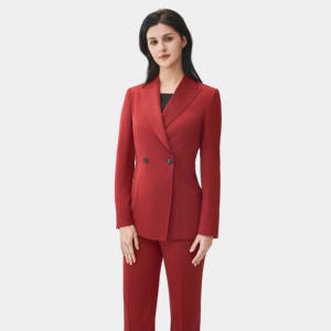 Ensemble <span class=keywords><strong>de</strong></span> costume formel pour femme à revers croisé, <span class=keywords><strong>pantalon</strong></span> large rouge, anti-plis, extensible, en laine/viscose, costumes professionnels - Product Image 1