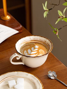 Tazza da Latte in Ceramica con Bocca Larga, Lavabile in Lavastoviglie e Utilizzabile nel Microonde, Stile Giapponese Retrò di Alta Gamma, Set Tazza e Piattino per Caffè di Lusso - Product Image 5