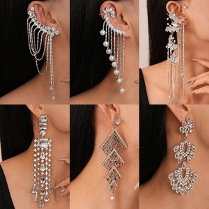 Pendientes exagerados de gama alta europeos americanos, pendientes de borla geométrica con flores incrustadas de diamantes, moda transfronteriza - Product Image 2