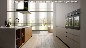 Mobili da <span class=keywords><strong>cucina</strong></span> modulari privi di corrosione Design libero moderni armadi da <span class=keywords><strong>cucina</strong></span> color crema in <span class=keywords><strong>legno</strong></span> isola con frontali di porte di accento giallo - Product Image 4