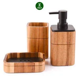 Bathroom Accessory Set Acacia Wood 3 Pieces Includes Bathroom Soap Dispenser Bathroom Tumbler Soap Dish Accessories