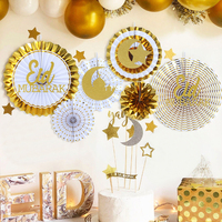 EID MUBARAK Hängende Ramadan Dekorationen Mond Papier Fan Set Gold gestempelt Dekoration Set Islamische Wand kunst Islam Geschenk