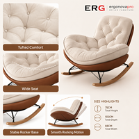 Fauteuil à bascule moderne Ergonovapro en cuir, design coquille nordique, capitonné, base en bois, mobilier léger pour la maison