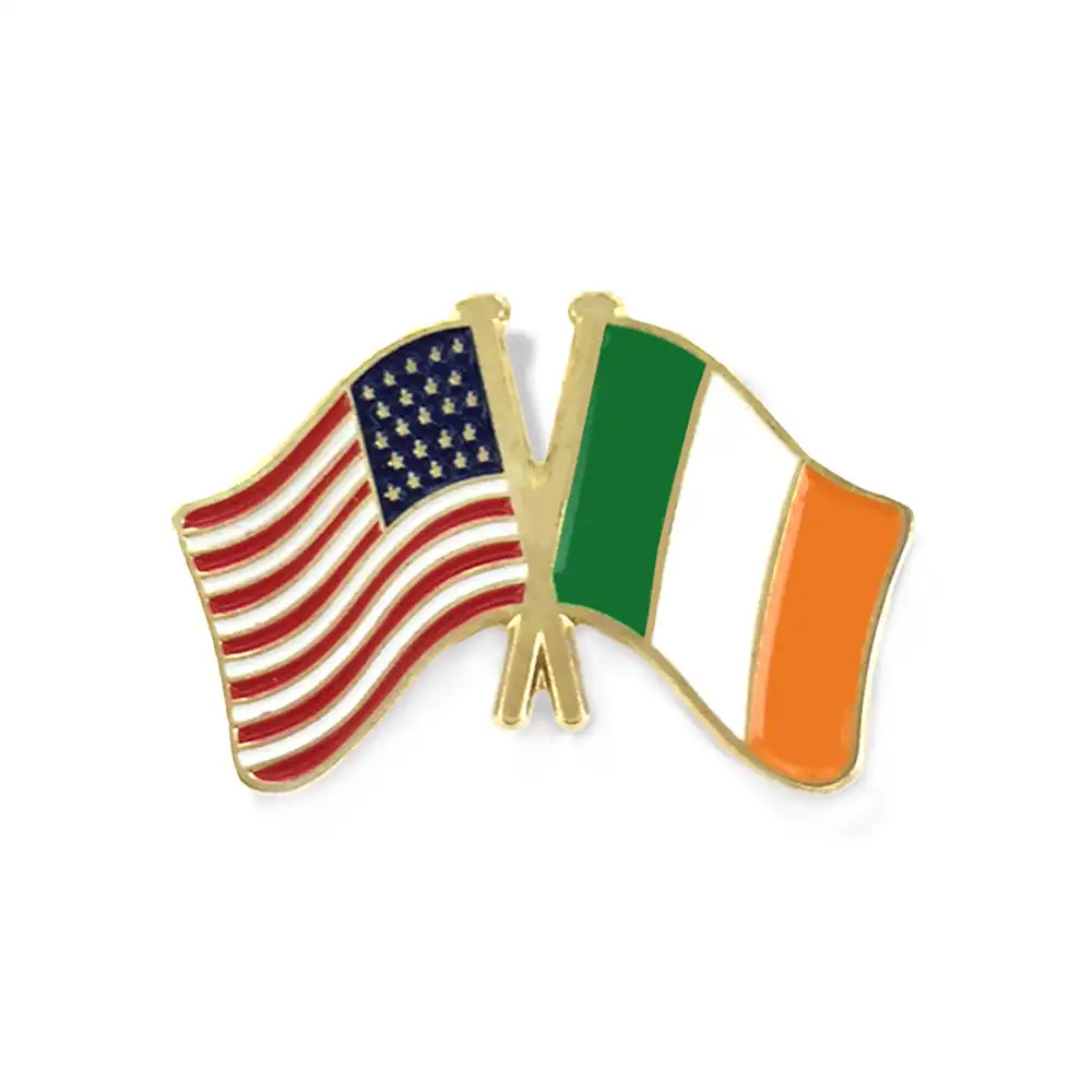 American Flag Lapel Pin Wholesale Custom Metal Hard Enamel Epoxy Resin Country Friendship United Cross Ireland American Irish Flag Lapel Pin Badge