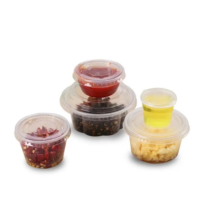 Einweg Kunststoff Clear Dip Untertassen Verschiedene Salats auce Ketchup Jam Dip Clip Tasse mit Deckel Zucker geschmack Spleiß