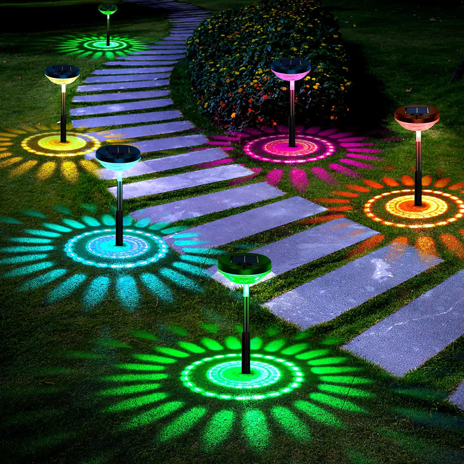 New Pattern Design RGB Impermeável LED Solar Jardim Outdoor Paisagem Lawn Ground Pathway Stake Light Lamp decoração