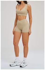 2026 Womens Naked Sensation Yoga Set Cross Back <b>Padded</b> Sports Bra High Waist <b>Butt</b> Lifting Shorts Breathable Color Blocking - Product Image 5