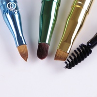 Set Kuas Makeup Empat Kepala Portabel yang Dapat Disesuaikan, Bulu Serat Sintetis, Gagang Logam untuk Aplikasi Alis, Eyeshadow, dan Wajah
