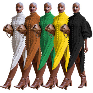 TS1229 abiti di lana invernali di alta qualità da donna Casual a collo alto manica a lanterna Modulare a <span class=keywords><strong>maglia</strong></span> lunghi abiti da donna - Product Image 2