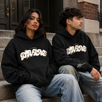 Hoodie Custom Puff Print Berkualitas Tinggi, Berat 380GSM, OEM, MOQ Rendah, Ukuran Besar, Model Kotak, Bordir Logo di Lengan, untuk Pria