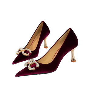 High Quality Women's Slip-On Fashion Trend Velvet <b>Shoes</b> 2023 New Design Pearl Buckle Super High Heels Breathable Hard-Wearing - Product Image 2