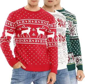 Suéteres FNJIA personalizados para hombre, jersey de cuello redondo de Navidad, suéter de punto jacquard para hombre, suéter feo de Navidad para hombre