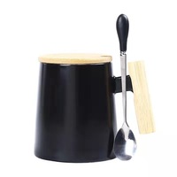 Grande tasse à café en céramique avec couvercle, cuillère, poignée en bois à motif de dessin animé, pour le bureau, pour couple, logo personnalisable, cadeaux d'anniversaire