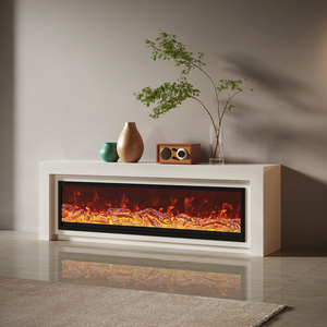 Support TV moderne en bois massif MDF blanc minimaliste avec foyer électrique pour téléviseur de 65 pouces - Product Image 1