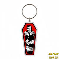 Porte-clés en acrylique en forme de cercueil avec le texte Misfits Horror Business, design gothique rouge et noir pour clés ou sacs