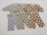 Pull unisexe pour bébé 100% coton tricoté neutre pour bébé ensemble de pulls tricotés à carreaux personnalisés pour enfants