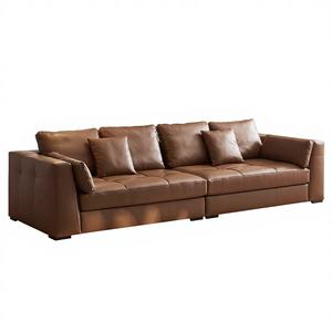 Divano in Vera Pelle Minimalista Italiano, Pelle Bovina di Prima Qualità, Design Orizzontale di Lusso per Villa, Poltrona Singola - Product Image 1