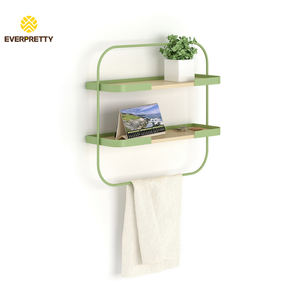Étagère murale de rangement pour meubles d'hôtel avec porte-serviettes, cadre en métal vert, étagères murales décoratives pour salle de bain, salon - Product Image 1