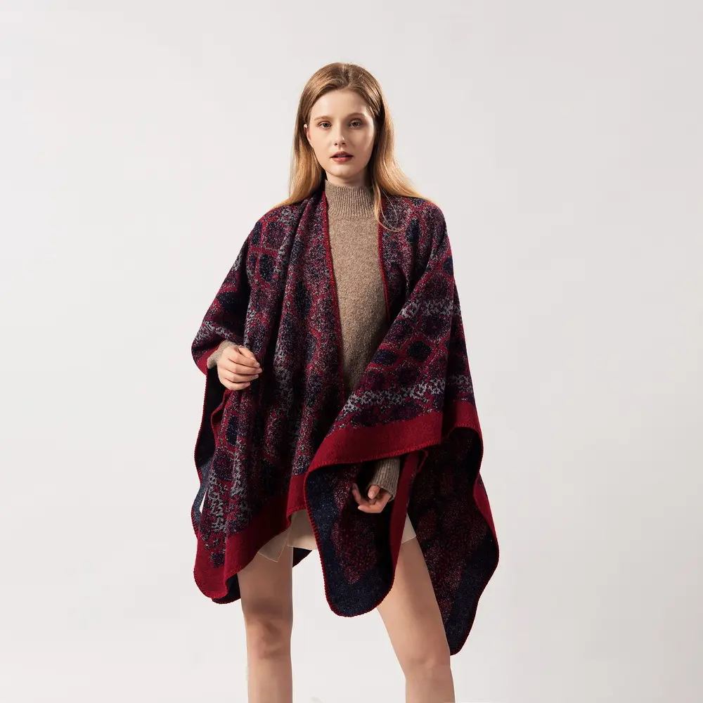 Senhoras da moda cachecol xale quente reversível cashmere capa poncho de tricô