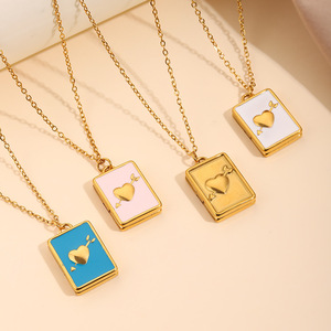 Collier en acier inoxydable avec pendentif en forme de cœur coloré, collier clavicule, <span class=keywords><strong>cadre</strong></span> photo doré, pendentif en acier inoxydable pour femmes - Product Image 3