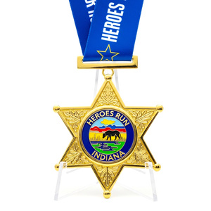 Medalla de Oro con Forma de Estrella para Carreras de Héroes, con Esmalte Suave y Diseño del Estado de Indiana, para Eventos Deportivos Comunitarios y Benéficos - Product Image 1