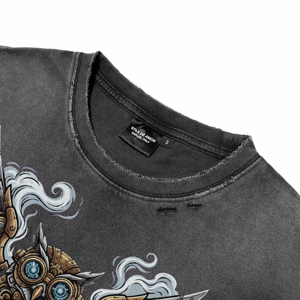 Custom Acid Wash Distress Short Sleeve Men T <b>Shirts</b> Vintage Punk Owl DTG Print O Neck Oversized <b>Gothic</b> Streetwear Summer Tees - Product Image 4