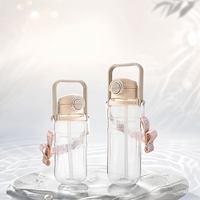 Nouvelle Bouteille d'Eau PC Tendance à Contraste de Couleurs, Texture Verticale Gaufrée, avec Paille et Ouverture à Touche Unique