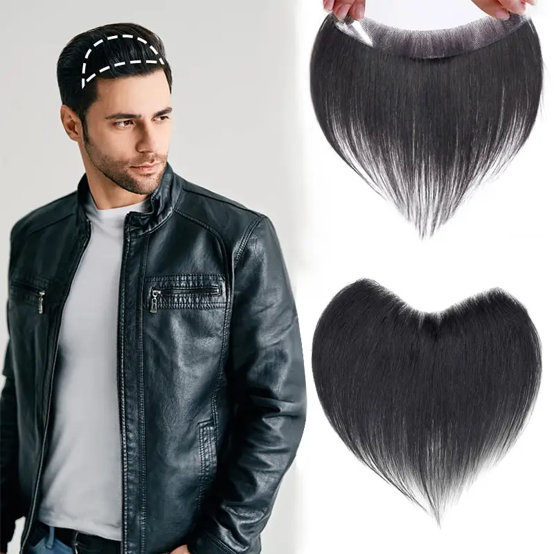 Peluca de cabello humano 100% para hombre, tupé frontal con Base de piel fina, color Natural personalizado