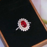 Classique 18K Or Blanc 1CT Ovale Coupe Pigeon Sang Rouge Rubis avec Double Halo Moissanite Fine Jewelry Femmes Anneaux De Mariage
