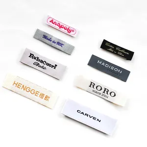 Self Adhesive Size Brand Name Damask Woven Labels Logos Printed Label Customized Garment Labels for Clothing 100% Cotton Low MOQ